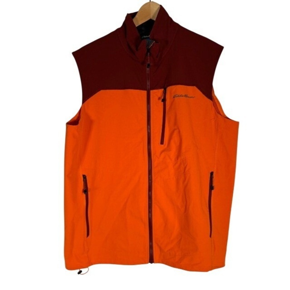 Eddie Bauer Mens Vest Orange Burgundy Colorblock Full Zip Outdoor Size L